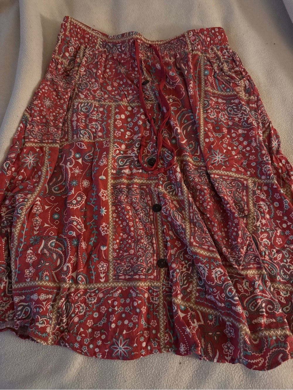 LuLaRoe Red Paisley Patchwork Midi Skirt